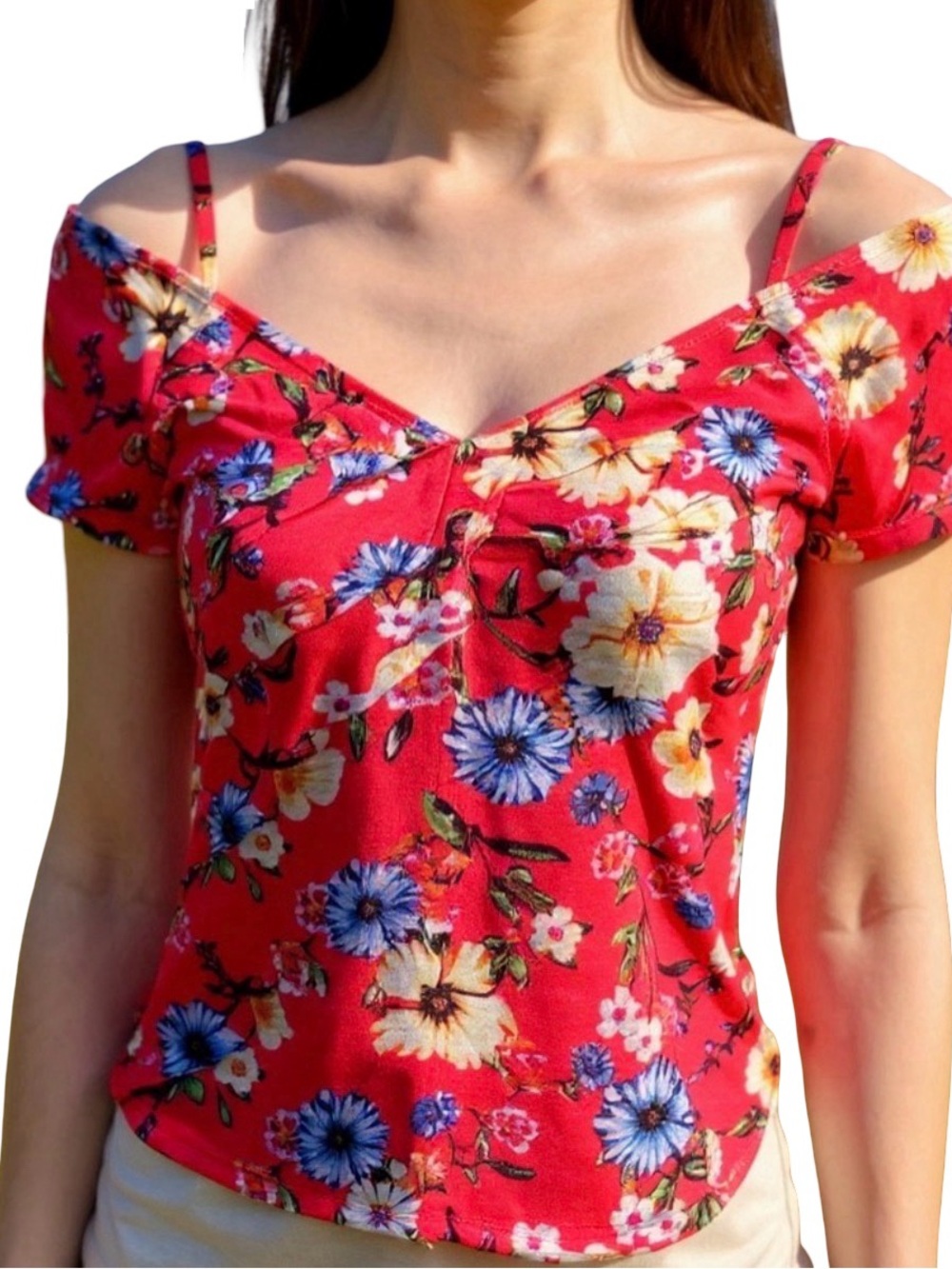 Derek Heart Red Floral Blouse Top Size M